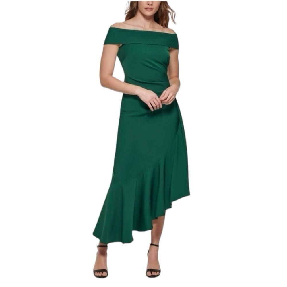 Eliza J Green Asymmetrical Ruffled Sheath Dress
